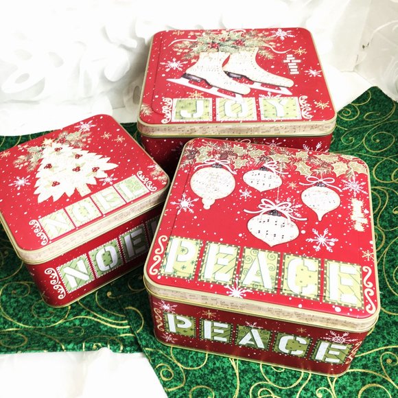 COOKIE  Cake Candy Christmas Metal Set of 3 Storage Tins Canisters NWT - Picture 1 of 9